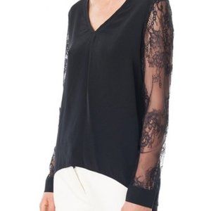 TIBI BLACK SILK V NECK WTH CHANTILLY SLEEVES SIZE 8